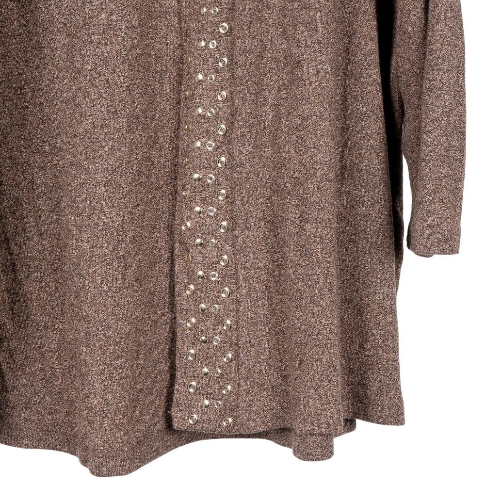 Rafaella Cardigan Sweater XL Womens Brown Rivet Accent Open Long Cotton Blend - Picture 3 of 5